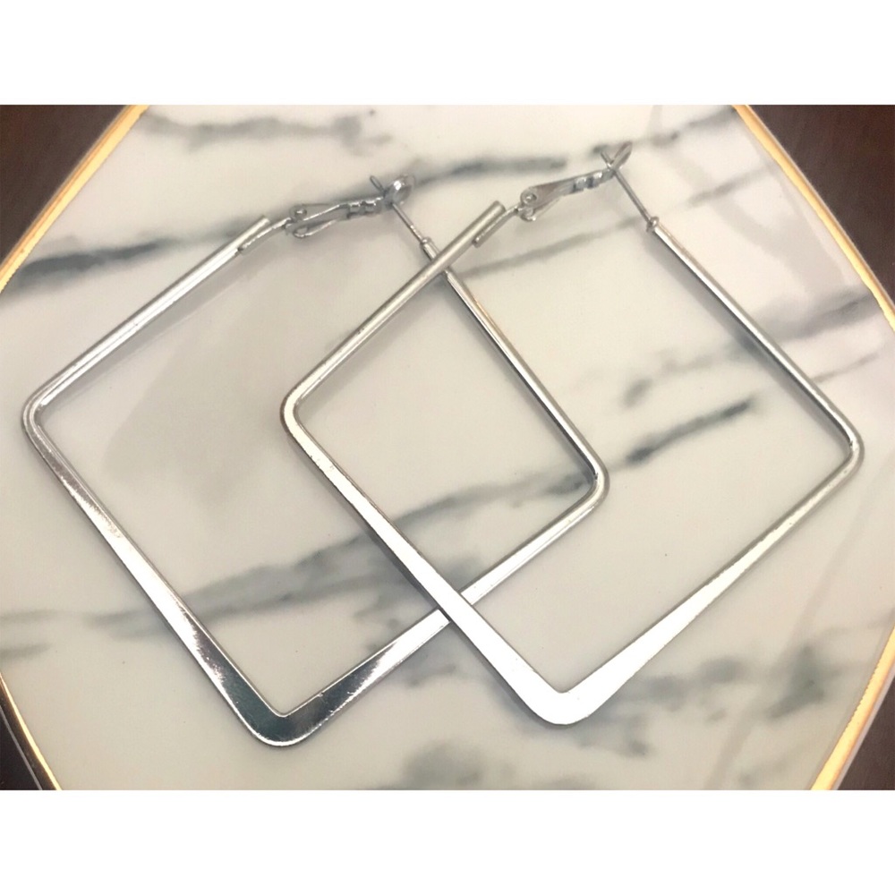 Silver Square Hoop Earrings